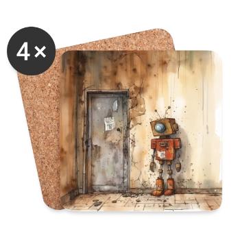 Alter rostiger verlassener Roboter 4 - Untersetzer (4er-Set) - Weiß - Vorne