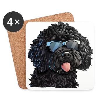 Portugiesischer Wasserhund, Cão de Água Português - Untersetzer (4er-Set) - Weiß - Vorne