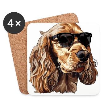 English Cocker Spaniel, Hund, Sonnenbrille, Sommer - Untersetzer (4er-Set) - Weiß - Vorne