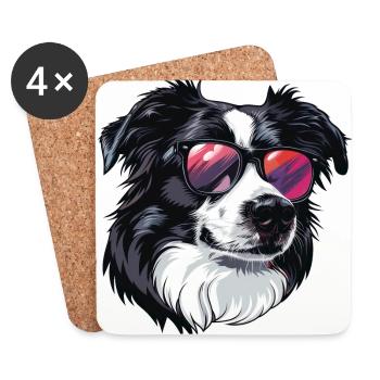 Border Collie, Chien, Lunettes De Soleil, Été - Dessous de verre (lot de 4) - blanc - Devant