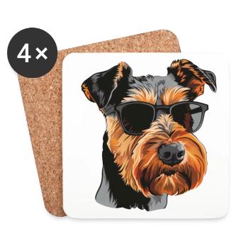 Airedale Terrier, Chien, Lunettes De Soleil, Été - Dessous de verre (lot de 4) - blanc - Devant