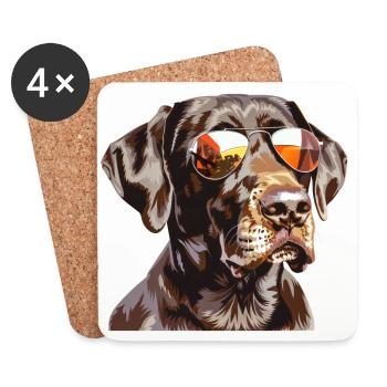 German Shorthair, chien, lunettes de soleil, été - Dessous de verre (lot de 4) - blanc - Devant