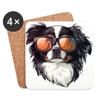 Japan chin, dog, sunglasses, summer, gift - Coasters (set of 4) - white - Front