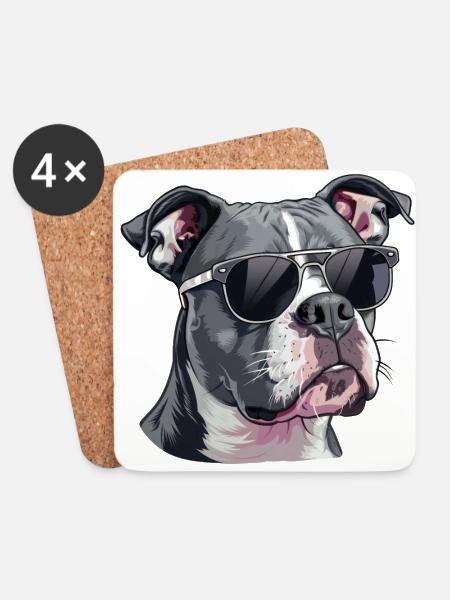 Staffordshire Bull Terrier, Dog, Sunglasses - Coasters (set of 4) - white