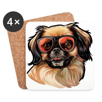 Pékinois, chien, lunettes de soleil, été, cadeau - Dessous de verre (lot de 4) - blanc - Devant