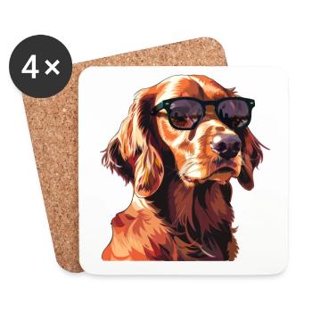 Irish Setter, Hund, Sonnenbrille, Sommer - Untersetzer (4er-Set) - Weiß - Vorne