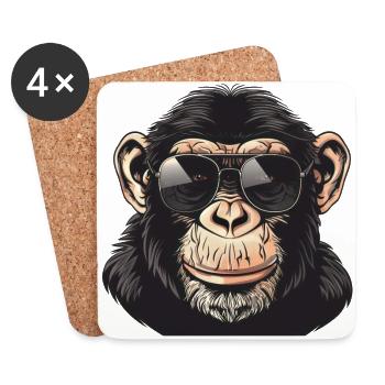 Schimpanse, affe, Sonnenbrille, Sommer, geschenk - Untersetzer (4er-Set) - Weiß - Vorne