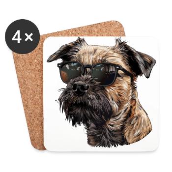 Border Terrier, Hund, Sonnenbrille, Sommer - Untersetzer (4er-Set) - Weiß - Vorne
