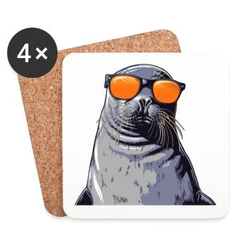 phoque, lion de mer, lunettes de soleil, été, cadeau - Dessous de verre (lot de 4) - blanc - Devant