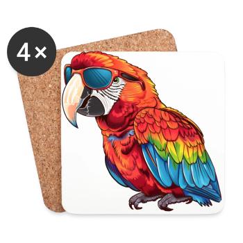 Parrot, Bird, Tropical, Sunglasses, Summer - Coasters (set of 4) - white - Front