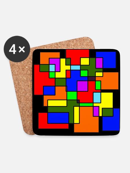 Intersecting colored squares - Coasters (set of 4) - white