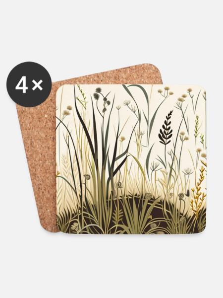 Wildblumenwiese - Untersetzer (4er-Set) - Weiß