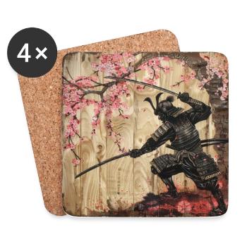 Japanisch, Samurai, Kirschblüte, Kunst, Ukiyo-E - Untersetzer (4er-Set) - Weiß - Vorne