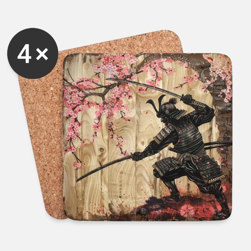 Japanisch, Samurai, Kirschblüte, Kunst, Ukiyo-E - Untersetzer (4er-Set) - Weiß