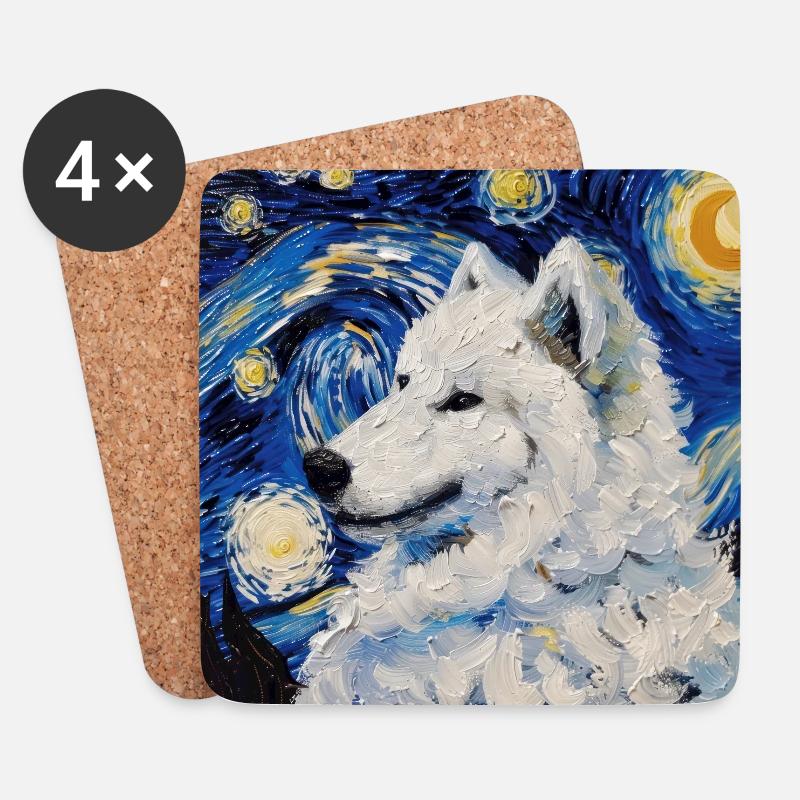 Samojede Samoyed Van Gogh Sternennacht Geschenk - Untersetzer (4er-Set) - Weiß