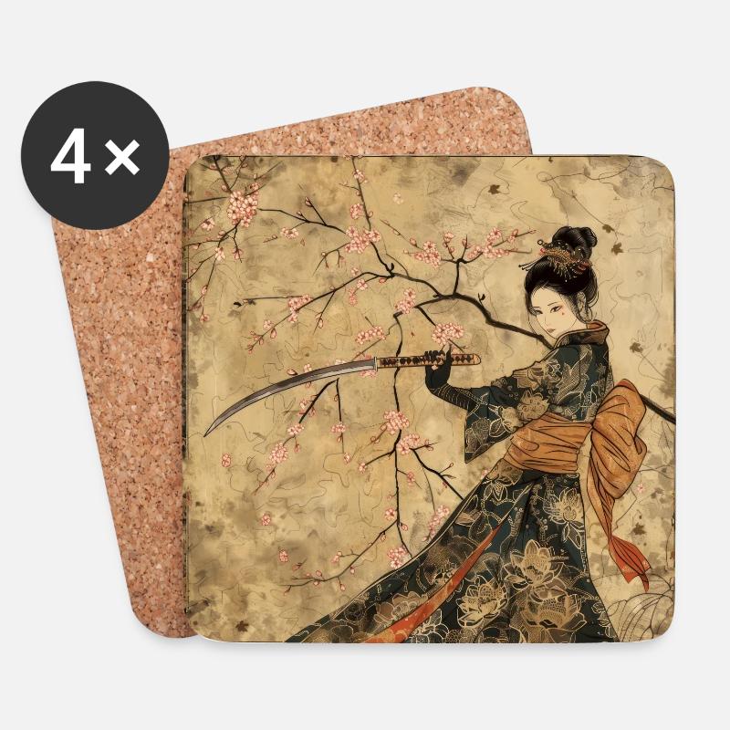Japanisch, Samurai, Kirschblüte, Kunst, Ukiyo-E, s - Untersetzer (4er-Set) - Weiß