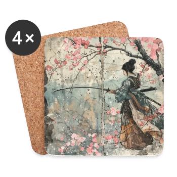 Japanisch, Samurai, Kirschblüte, Kunst, Ukiyo-E, s - Untersetzer (4er-Set) - Weiß - Vorne