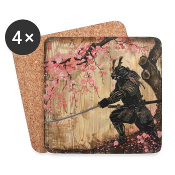 Japanisch Samurai Kirschblüte Kunst Ukiyo-E - Untersetzer (4er-Set) - Weiß - Vorne