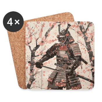 Japanisch, Samurai, Kirschblüte, Kunst, Ukiyo-E - Untersetzer (4er-Set) - Weiß - Vorne