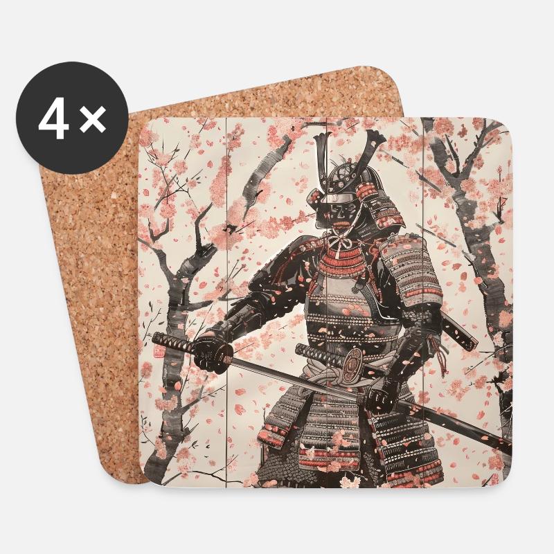 Japanisch, Samurai, Kirschblüte, Kunst, Ukiyo-E - Untersetzer (4er-Set) - Weiß