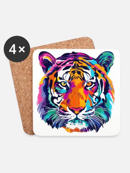 Tiger Bunt Tigerkopf - Untersetzer (4er-Set) - Weiß