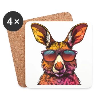 Lunettes de soleil kangourou drôle - Dessous de verre (lot de 4) - blanc - Devant