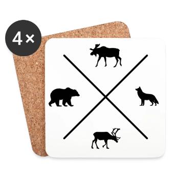 Sweden Silhouette Bear Wolf Moose Reindeer Black - Coasters (set of 4) - white - Front