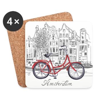 Amsterdam City View on Red Bike - Coasters (set of 4) - white - Front