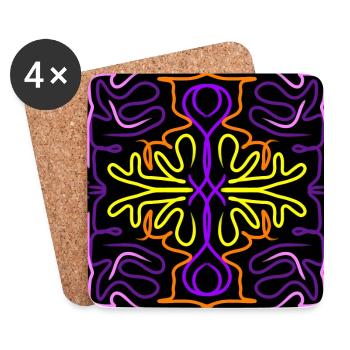 Purple, yellow, orange and pink abstract figure - Coasters (set of 4) - white - Front