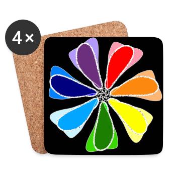 Fleur abstraite arc-en-ciel - Dessous de verre (lot de 4) - blanc - Devant