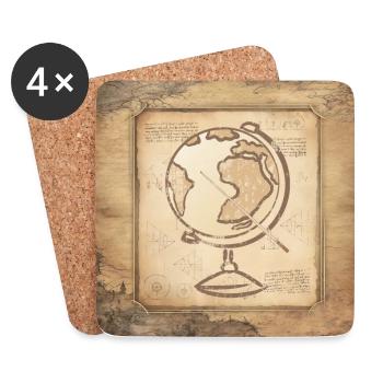 Géographie - Globe & Pointer / Art Vintage - Dessous de verre (lot de 4) - blanc - Devant