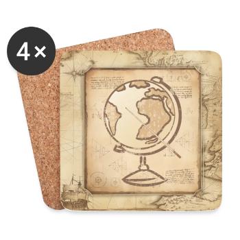 Geography - Globe & Pointer / Old World Map - Coasters (set of 4) - white - Front