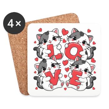 AMOUR Chats - Dessous de verre (lot de 4) - blanc - Devant