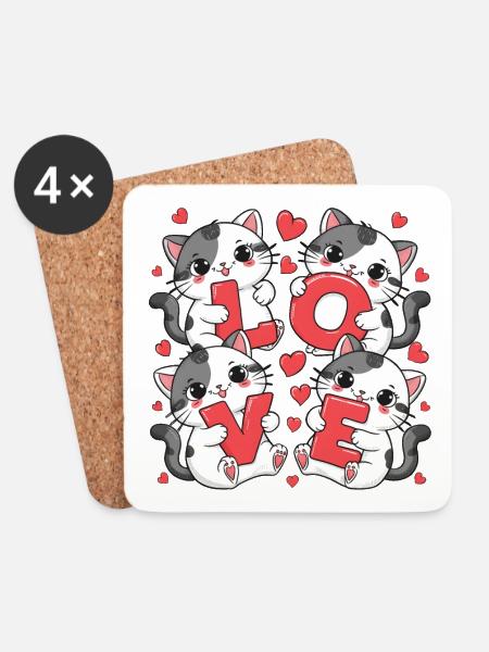 LOVE Cats - Untersetzer (4er-Set) - Weiß