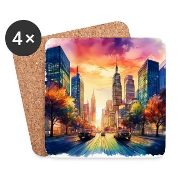 Vibrant Cityscape at Sunset - Coasters (set of 4) - white - Front