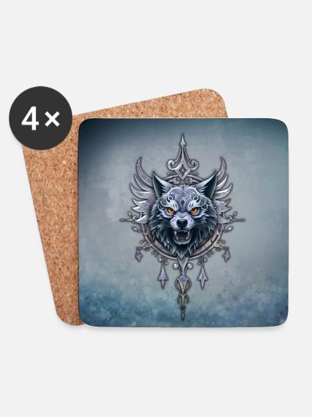 Mystischer Wolfskopf. - Untersetzer (4er-Set) - Weiß