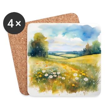 Serene Countryside Landscape with Wildflowers - Coasters (set of 4) - white - Front