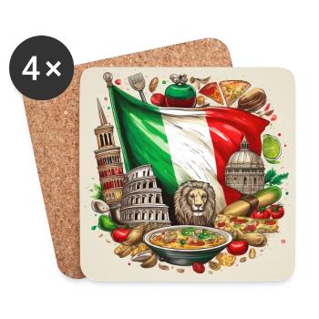 Italian Flag with Iconic Landmarks and Food Art - Coasters (set of 4) - white - Front