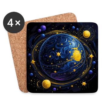 Planètes et corps célestes, étoiles et comètes - Dessous de verre (lot de 4) - blanc - Devant