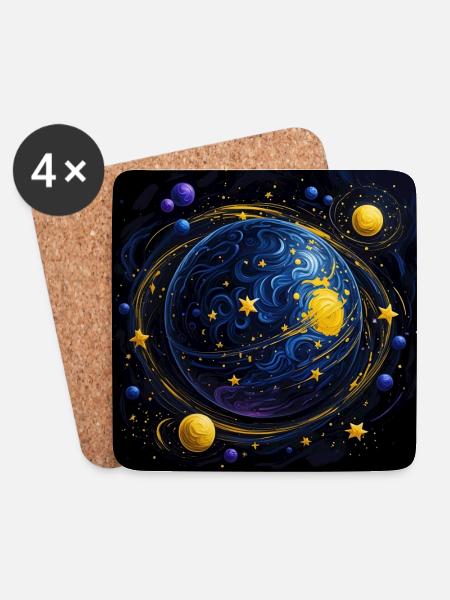 Planeten und Himmelskörper, Sterne und Kometen - Untersetzer (4er-Set) - Weiß