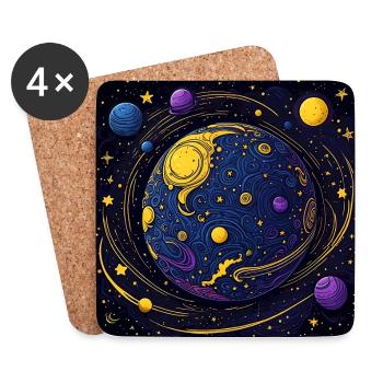 Planets and celestial bodies, stars and comets - Coasters (set of 4) - white - Front