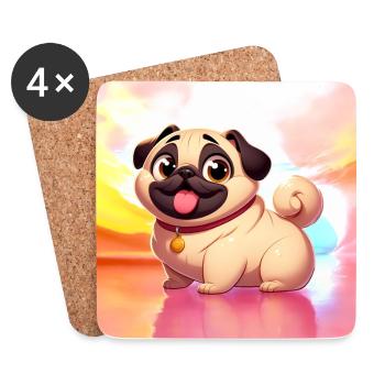 Mops - Untersetzer (4er-Set) - Weiß - Vorne