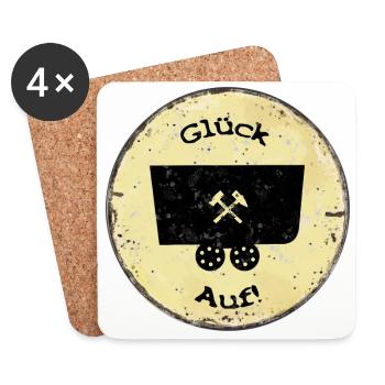 Lore auf antikem Schild Glück Auf - Untersetzer (4er-Set) - Weiß - Vorne