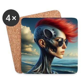 Cyberpunk-Frau - Untersetzer (4er-Set) - Weiß - Vorne