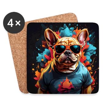 Bouledogue français Frenchie avec lunettes de soleil - Dessous de verre (lot de 4) - blanc - Devant