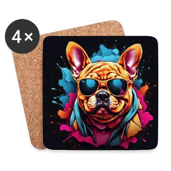 Bouledogue français Frenchie avec lunettes de soleil - Dessous de verre (lot de 4) - blanc - Devant