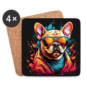 Bouledogue français Frenchie avec lunettes de soleil - Dessous de verre (lot de 4) - blanc - Devant
