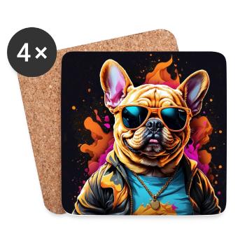 Bouledogue français Frenchie avec lunettes de soleil - Dessous de verre (lot de 4) - blanc - Devant