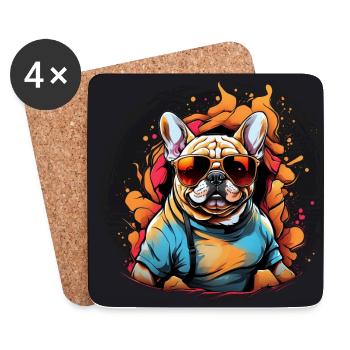 Bouledogue français Frenchie avec lunettes de soleil - Dessous de verre (lot de 4) - blanc - Devant
