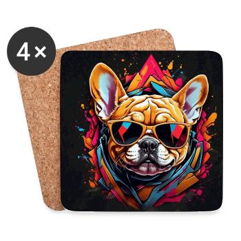 Bouledogue français Frenchie avec lunettes de soleil - Dessous de verre (lot de 4) - blanc - Devant